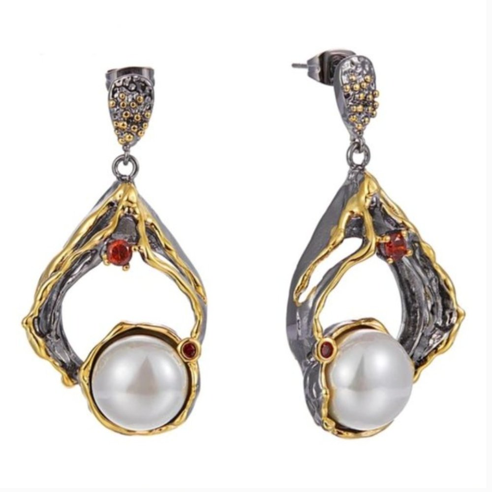 New Italian Jewelry Gold Plated Pearl Earrings